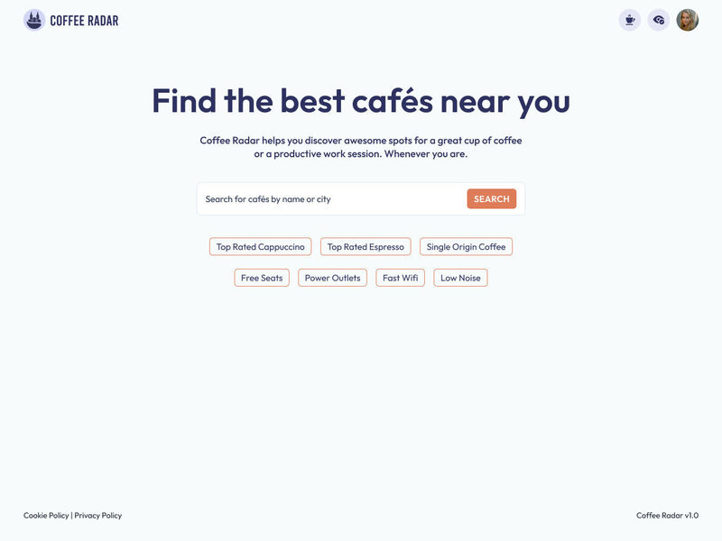 Coffee Radar | Product & UI Design, Full Stack Development