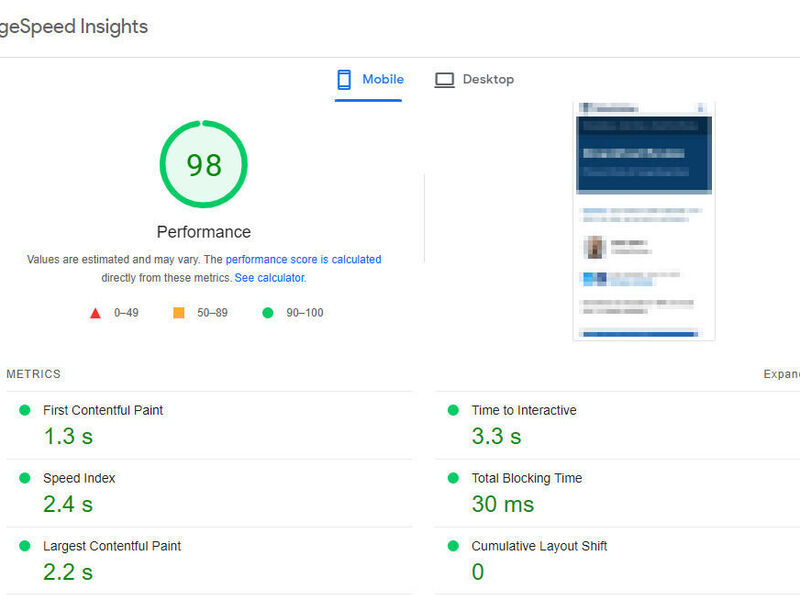 WordPress Tutorial Website - Google PageSpeed Score 98