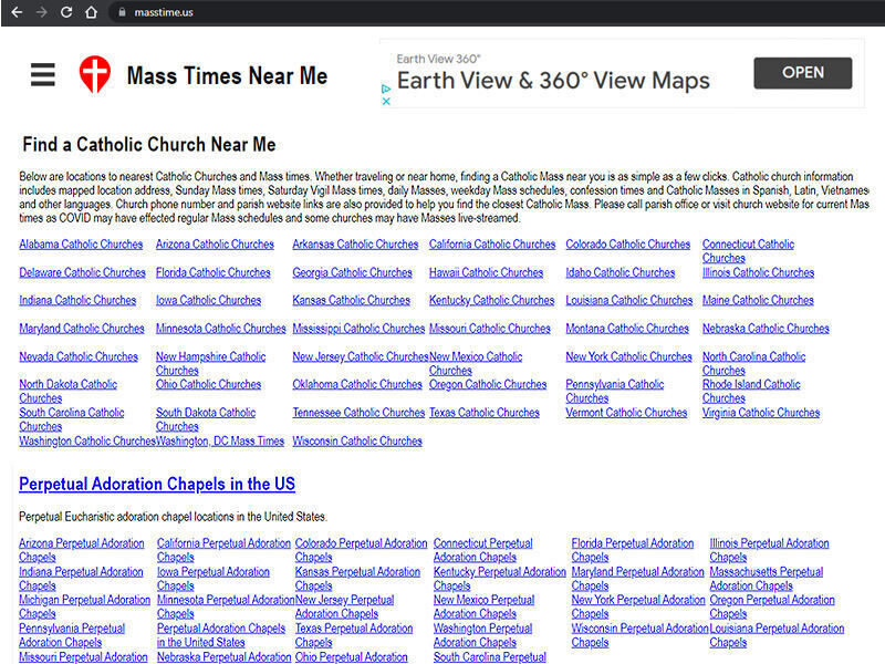 Catholic Churches and Mass Times in the US