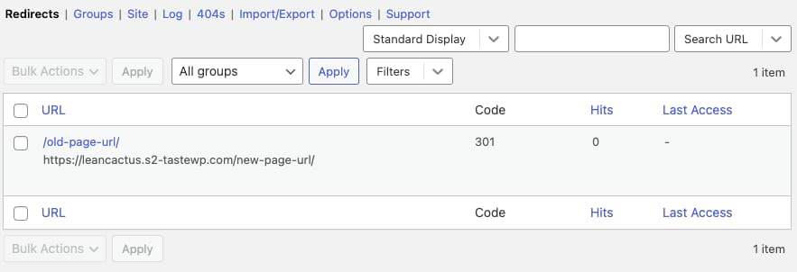 Redirection log 