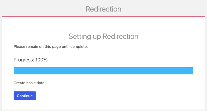 Redirection setup progress page screenshot
