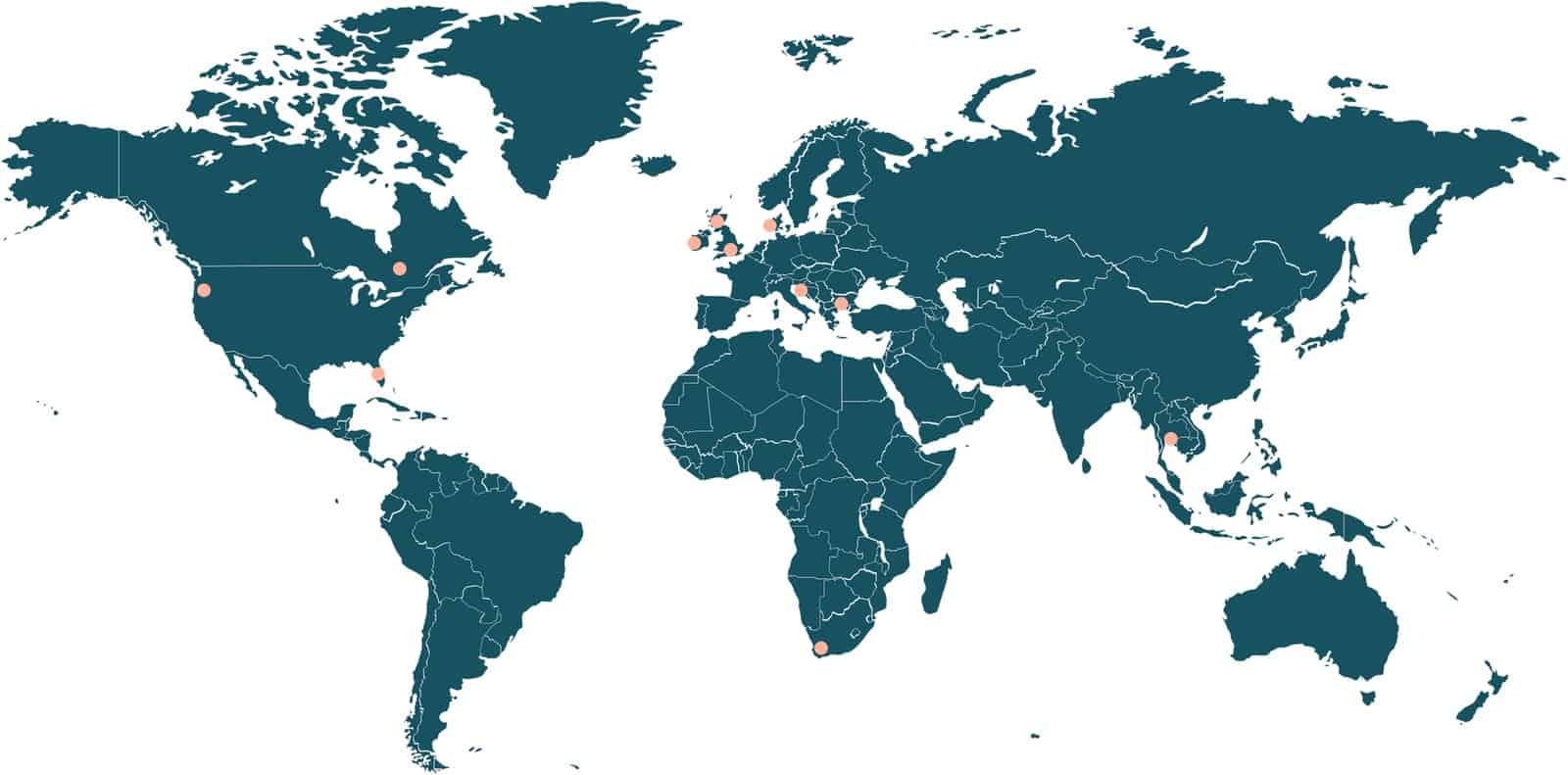 a map of the world with dots in the countries where Codeable members live