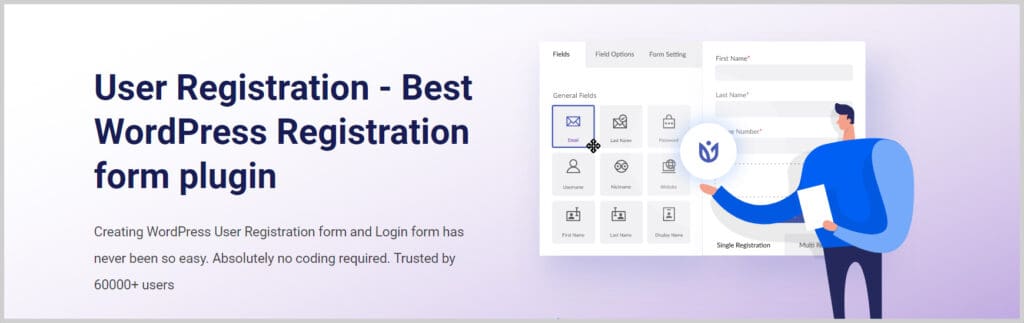 User registration — best WordPress Registration form plugin. Graphic of available settings.