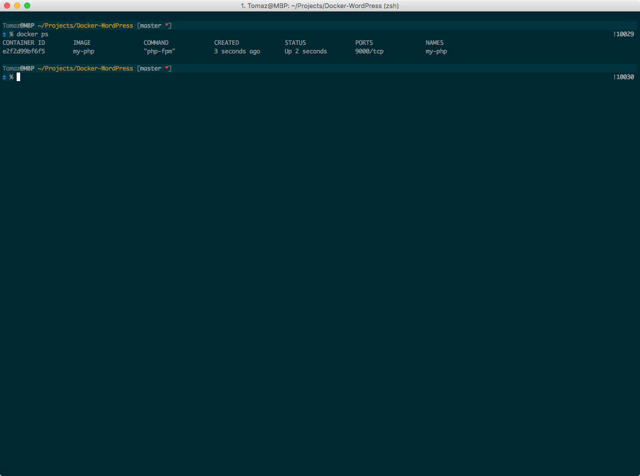 Screenshot of running container process