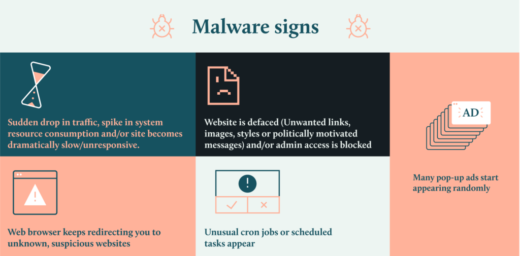 Common signs of malware on your WordPress site.