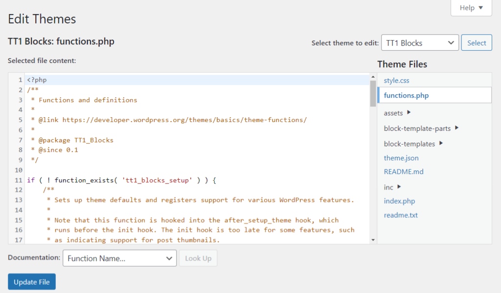 Editing theme files directly from WordPress using the built-in Theme File Editor.