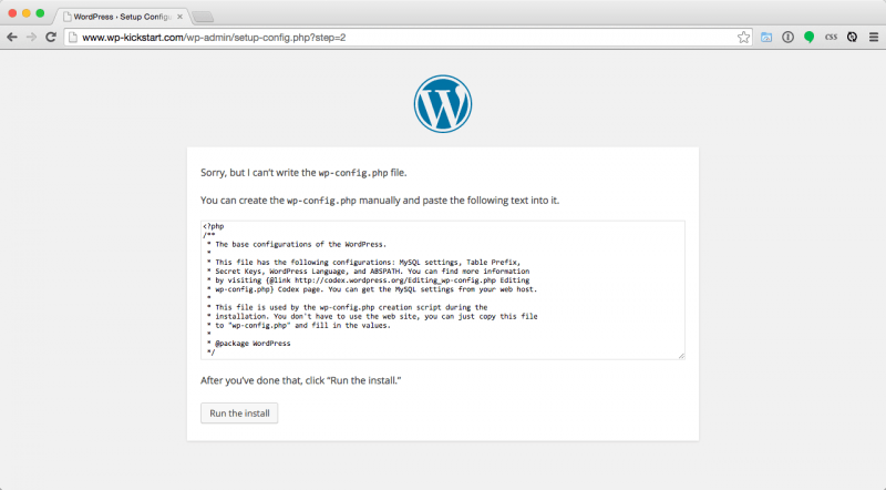 Install WordPress php config