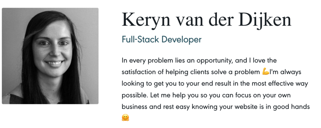 Keryn van der Dijken: Full-Stack Developer and Women of Codeable member. 