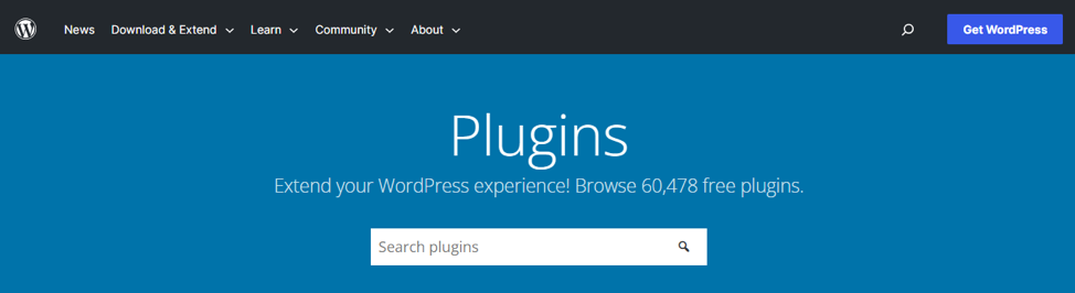 The WordPress plugins page on wordpress.org.