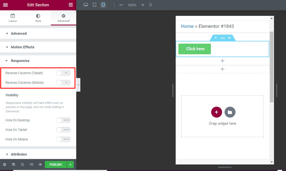 Reverse column using Reserve Column slider