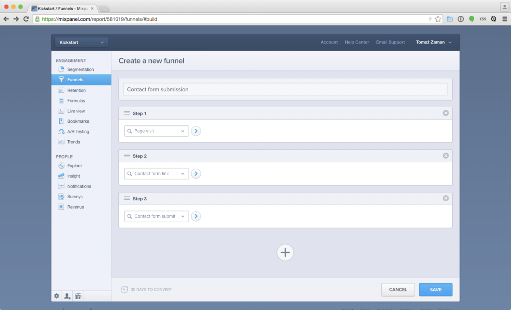 WordPress Conversion Funnel Mixpanel Funnel setup