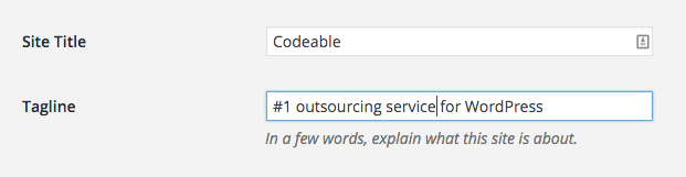 Example of WordPress site name and tagline fields